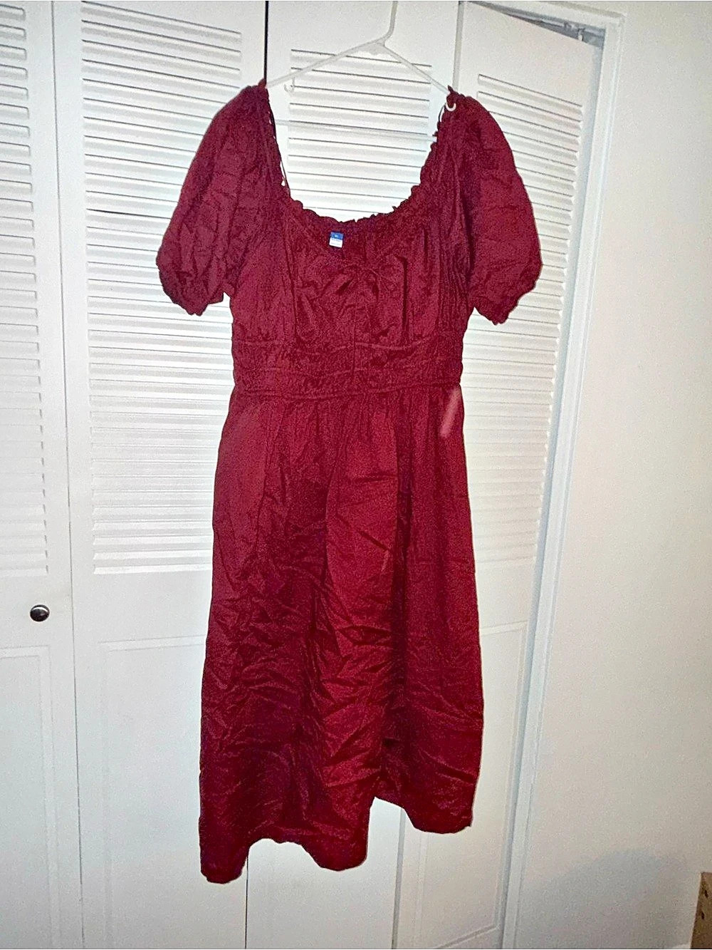 OLD NAVY Smocked Waist Puff-Sleeve Midi Dress Red XL